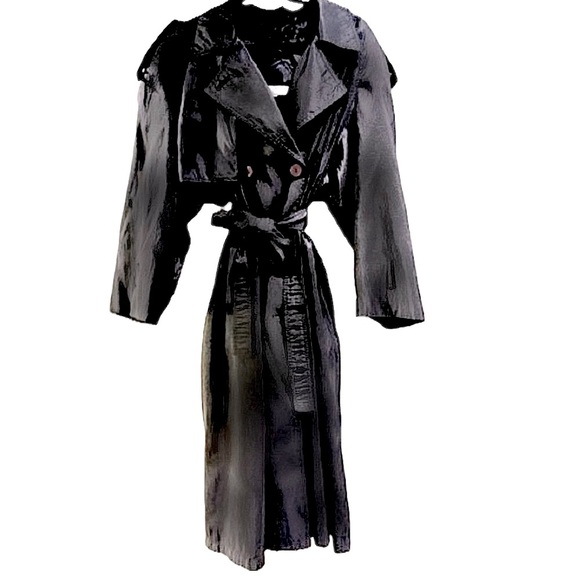 🧥🖤 BREM RAINWEAR Vintage Black Maxi Trench Coat | 3X‎ Belted Double-Breasted - Picture 1 of 6